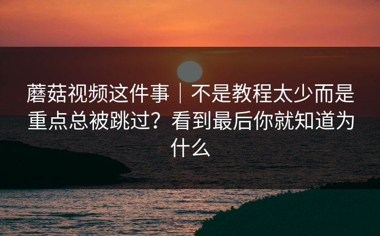 蘑菇视频这件事｜不是教程太少而是重点总被跳过？看到最后你就知道为什么