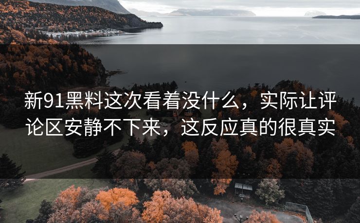 新91黑料这次看着没什么，实际让评论区安静不下来，这反应真的很真实