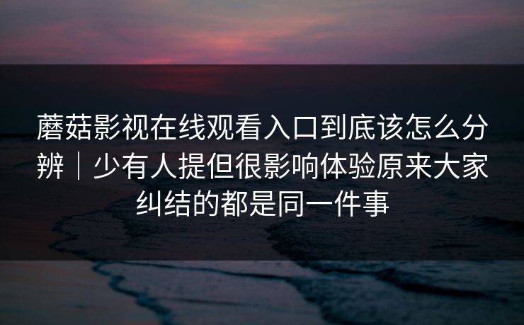 蘑菇影视在线观看入口到底该怎么分辨｜少有人提但很影响体验原来大家纠结的都是同一件事