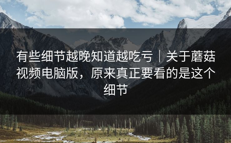 有些细节越晚知道越吃亏｜关于蘑菇视频电脑版，原来真正要看的是这个细节