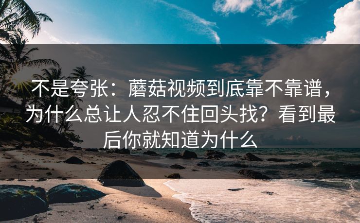 不是夸张：蘑菇视频到底靠不靠谱，为什么总让人忍不住回头找？看到最后你就知道为什么