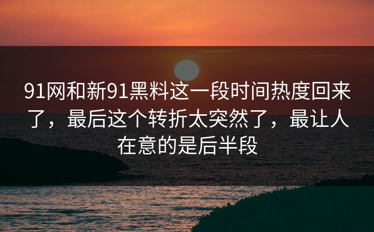 91网和新91黑料这一段时间热度回来了，最后这个转折太突然了，最让人在意的是后半段